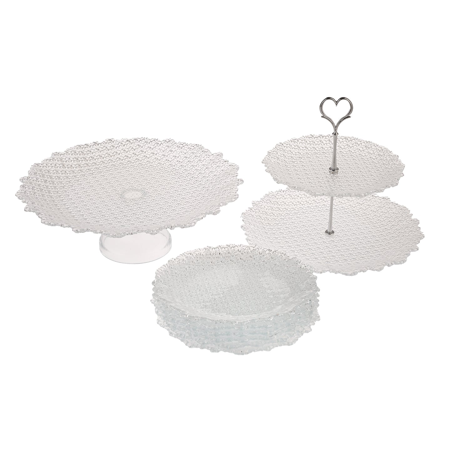 Karaca Glass Serveware Set, 8 Piece, White Transparent