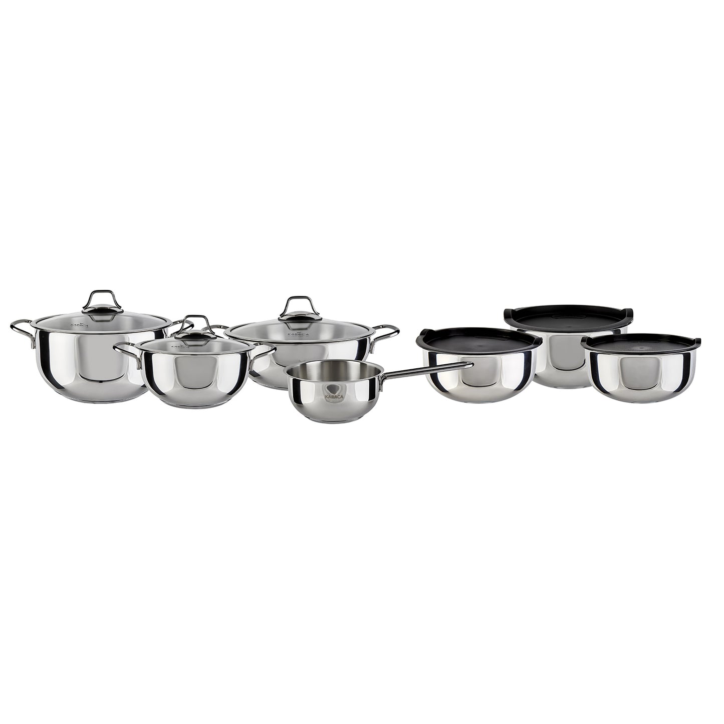 Karaca Stainless Steel Cookware Set, 7 Piece, Silver Black