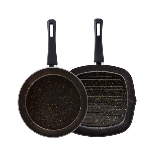 Karaca Biogranit Blackgold Frying Pan and Grill Pan Set