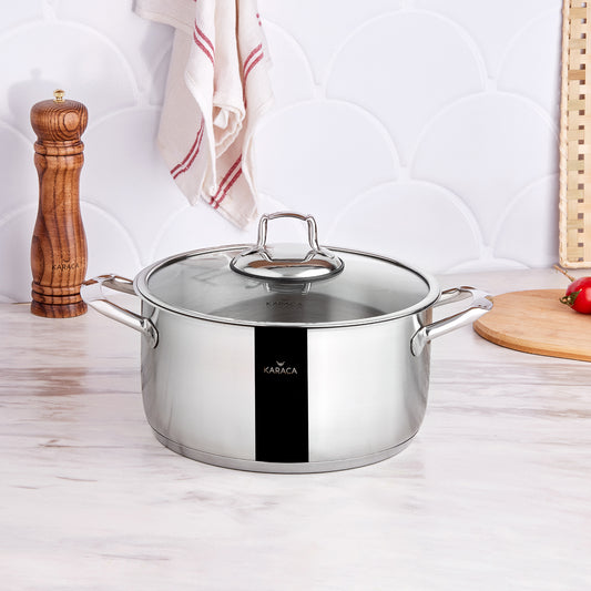 Karaca Bianca 304 Stainless Steel Stockpot with Lid, 24cm, Silver