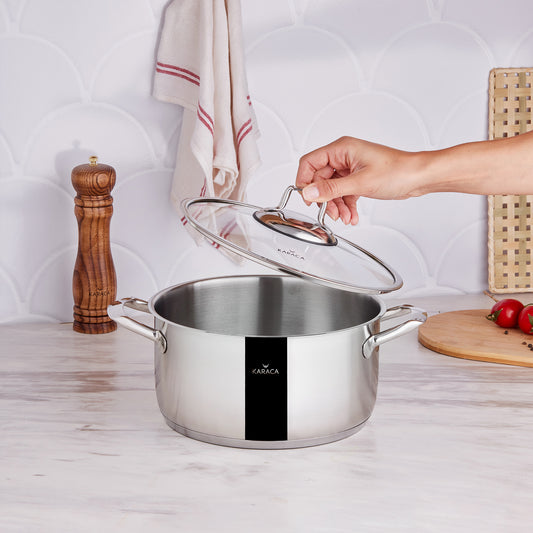 Karaca Bianca 304 Stainless Steel Stockpot with Lid, 24cm, Silver