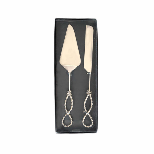 Karaca Rope Serving Knife and Spatula Set Silver