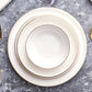 Streamline New Saturn, 59 Piece New Generation Bone Dinner Set for 12 People, White Gold