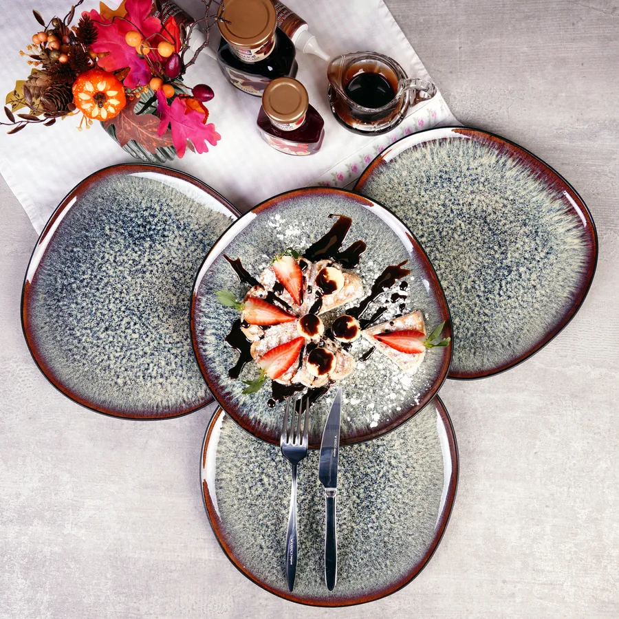 Galactic Reactive Glaze, Serveware Set for 4 People, 21.5cm, Black Multi