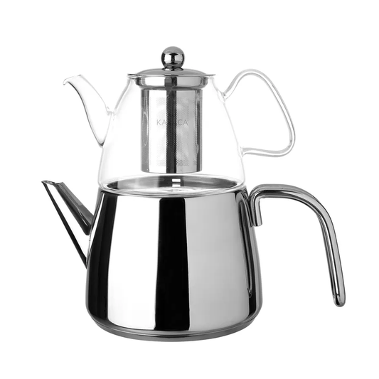 Amisos, Glass and Stainless Steel Teapot, Silver Transparent