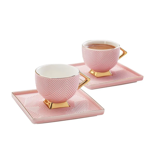 Art Deco, 4 Piese, Set cești de Cafea Turcească pentru 2 persoane, 80ML, Roz Aur