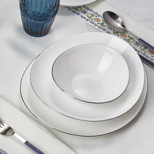 Pure, 18 Piece Opal Glass Dinner Set for 6 People, White Silver