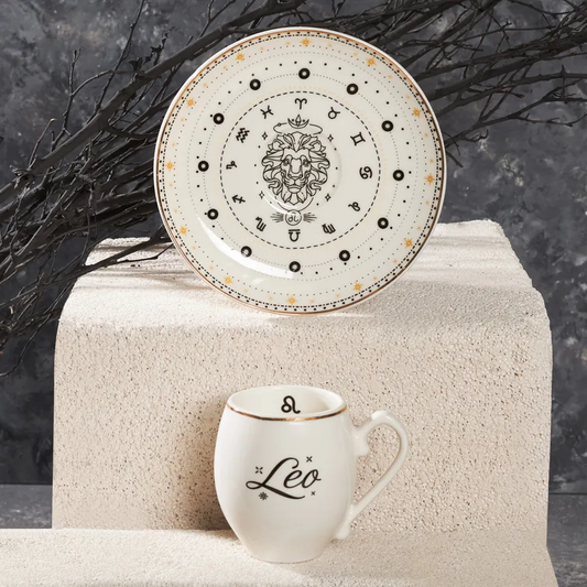 Signs of the Zodiac Leo, 2 Piece Porcelain Espresso Turkish Coffee Cup Set for 1 People, 90ML, Multi