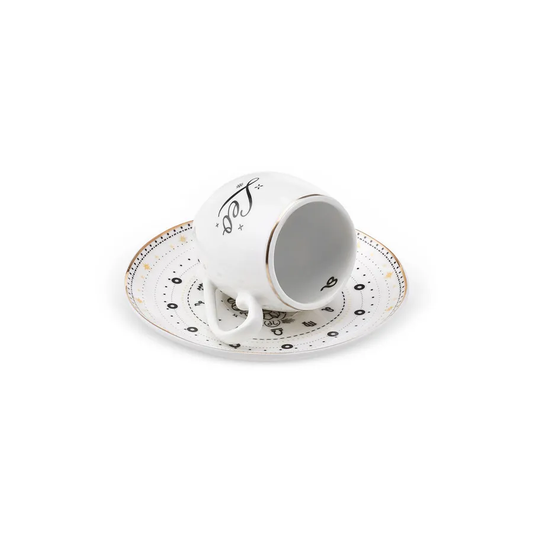 Signs of the Zodiac Leo, 2 Piece Porcelain Espresso Turkish Coffee Cup Set for 1 People, 90ML, Multi