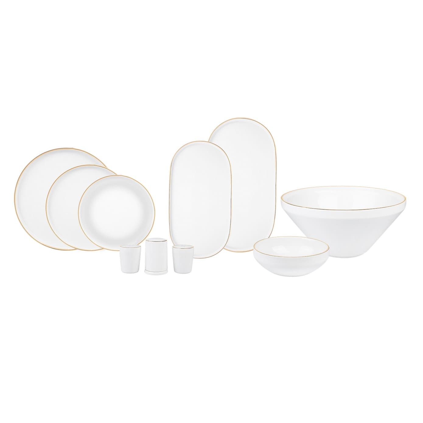 Streamline New Saturn, 59 Piece New Generation Bone Dinner Set for 12 People, White Gold