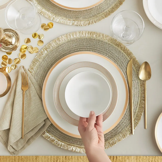 Gold Line, 24 Piece Porcelain Dinner Set for 6 People, White Gold