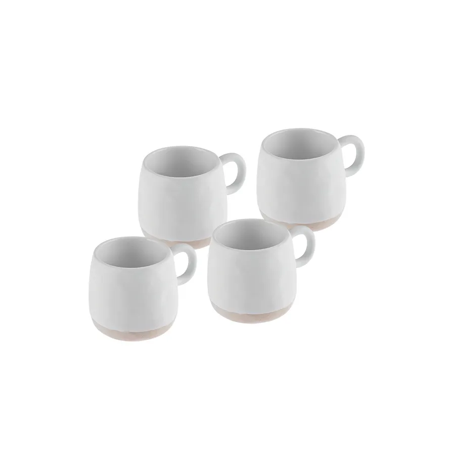 Fika, 4 Piece Stoneware Espresso Turkish Coffee Cup Set for 4 People, 120ML, White Multi