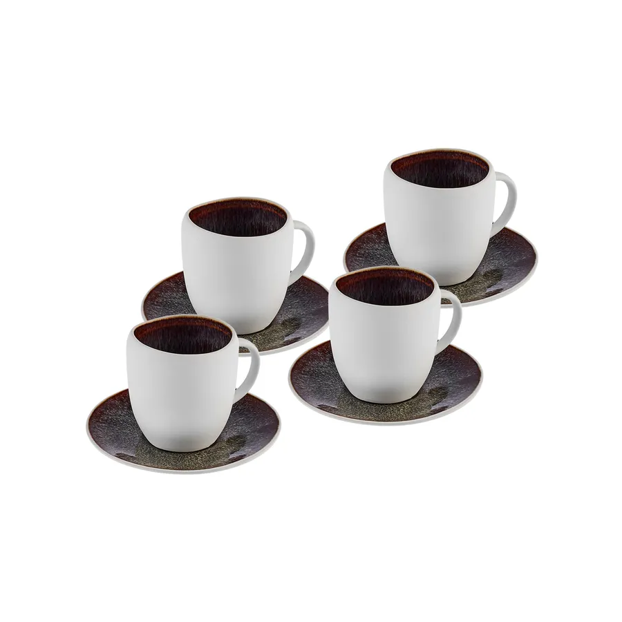 Galactic Reactive Glaze, 8 Piece Espresso Turkish Coffee Cup Set for 4 People, 100ML, White Multi