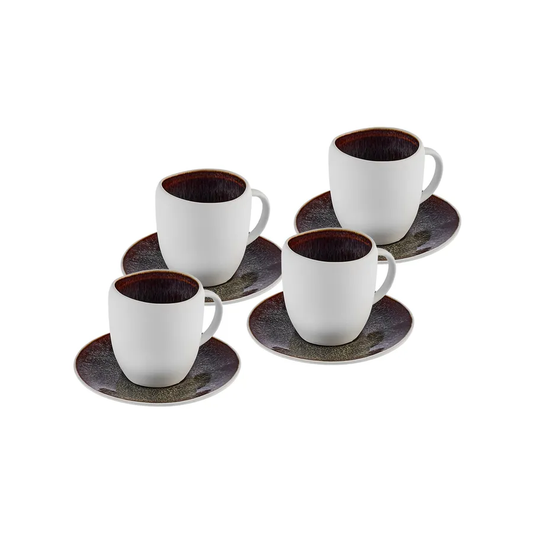 Galactic Reactive Glaze, 8 Piese, Set cești de Cafea Turcească pentru 4 persoane, 100ML, Alb