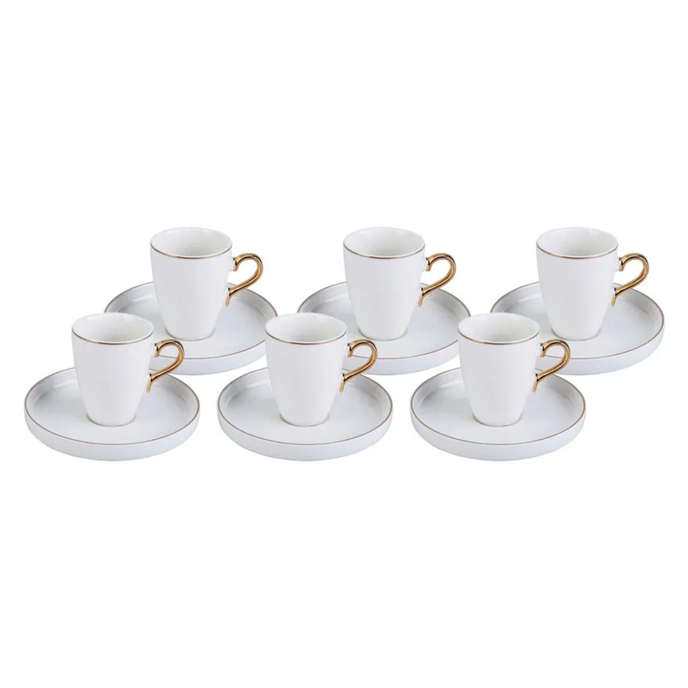 Pippo, 12 Piece Porcelain Espresso Turkish Coffee Cup Set for 6 People, 75ML, White Gold