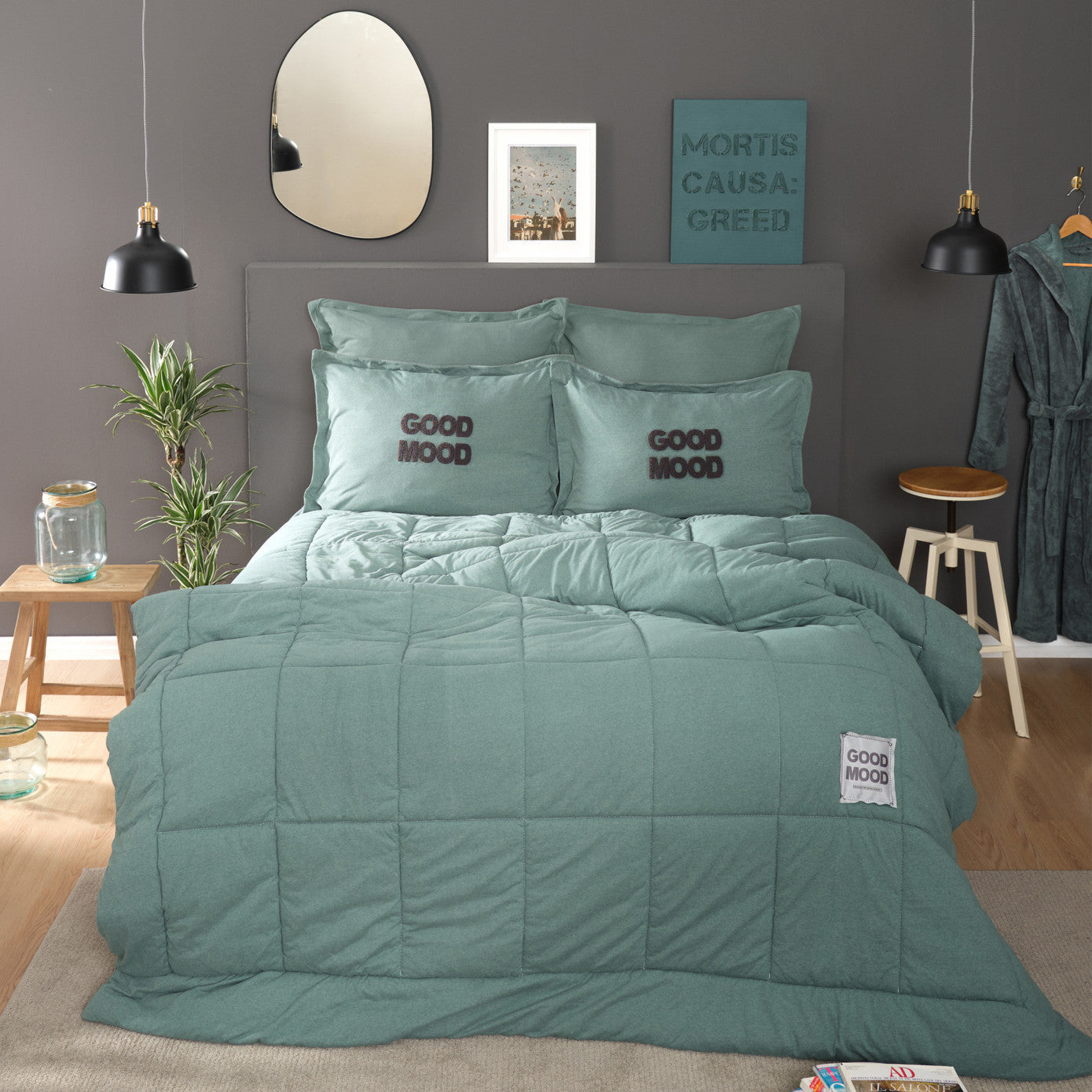 Motto Cotton Comfort, Quilt Set, Double, Petrol