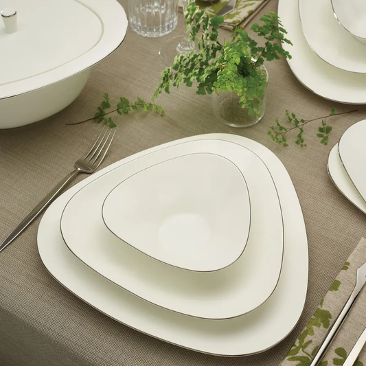 Fine Pearl Extra Trio, 62 Piece Dinner Set for 12 People, White Platinum