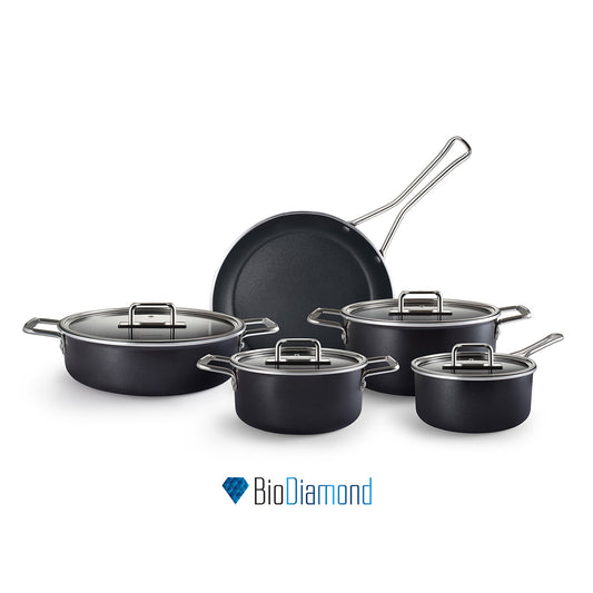 Mastermaid BioDiamond, 9 Piece Cookware Set, Shiny Black