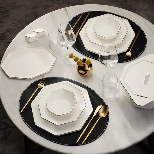 Fine Pearl Extra Eight Corner, 62 Piece Dinner Set for 12 People, White Gold