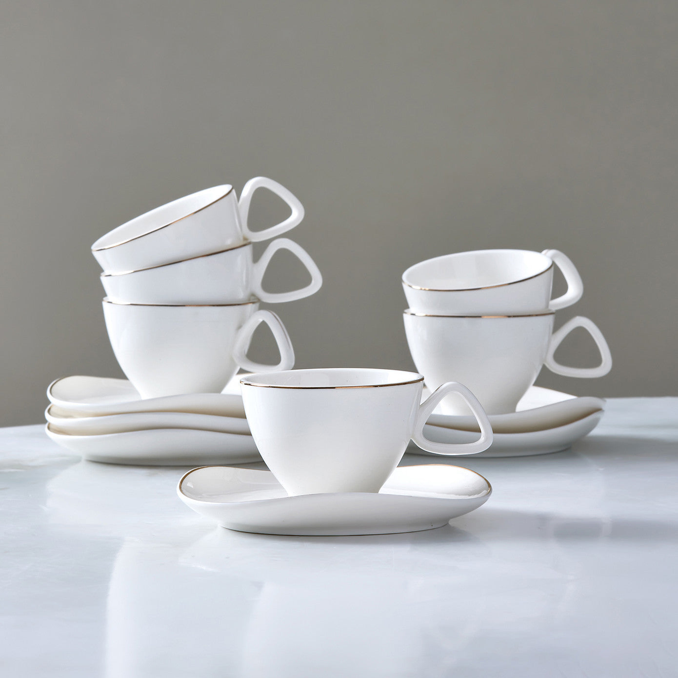 Streamline Middle, 12 Piese, Set cești de Cafea Turcească pentru 6 persoane, 80ML, Alb Aur