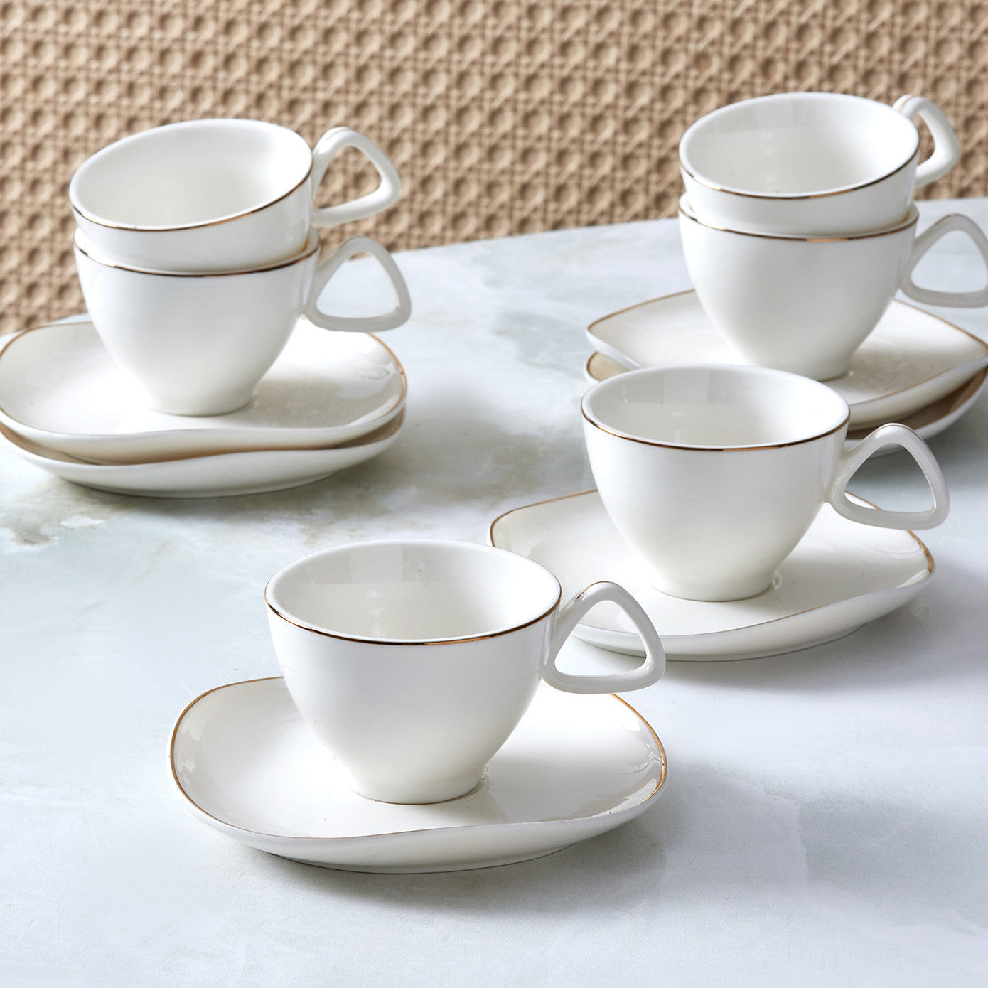 Streamline Middle, 12 Piece Porcelain Espresso Turkish Coffee Cup Set for 6 People, 80ML, White Gold