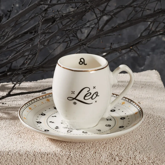 Signs of the Zodiac Leo, 2 Piece Porcelain Espresso Turkish Coffee Cup Set for 1 People, 90ML, Multi