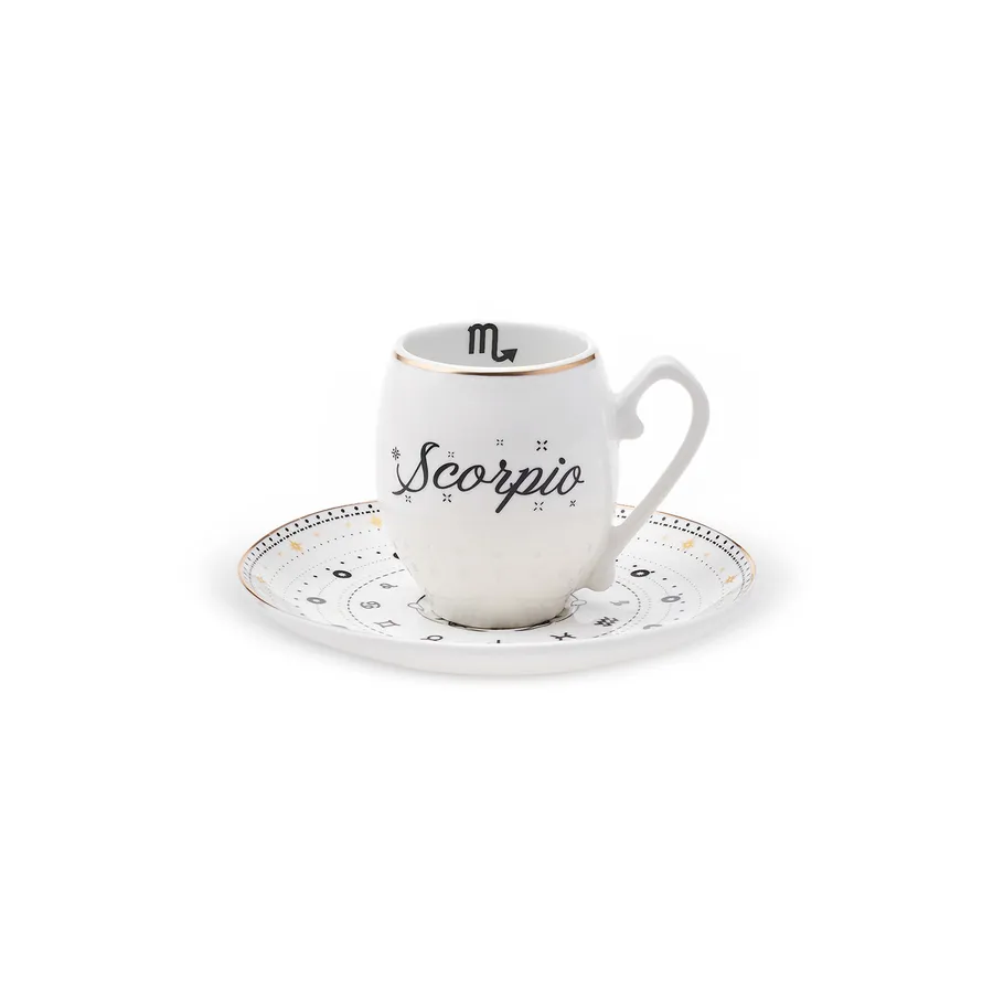 Signs of the Zodiac Scorpio, 2 Piece Porcelain Espresso Turkish Coffee Cup Set for 1 People, 90ML, Multi