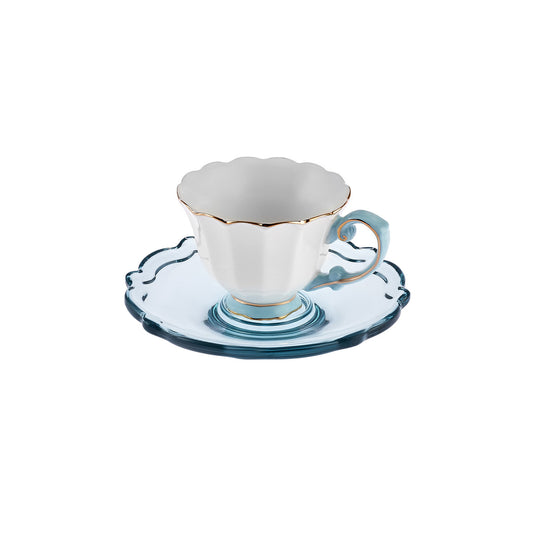 Samo, 4 Piece Porcelain Espresso Turkish Coffee Cup Set for 2 People, 90ML, Turquoise