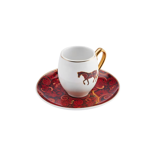 Askar, 4 Piece Porcelain Espresso Turkish Coffee Cup Set for 2 People, 85ML, Multi