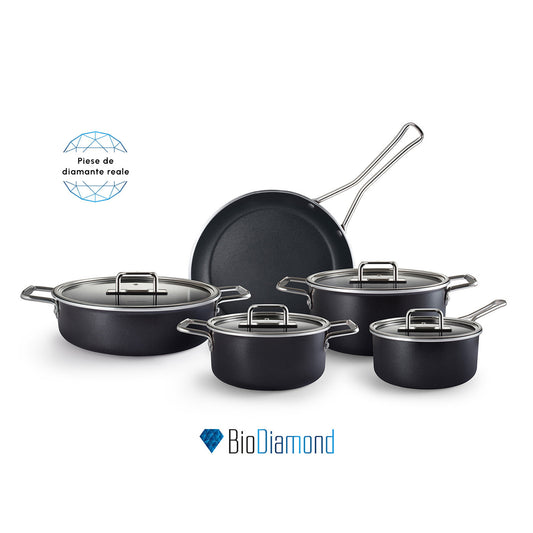 Mastermaid BioDiamond, 9 Piece Cookware Set, Shiny Black