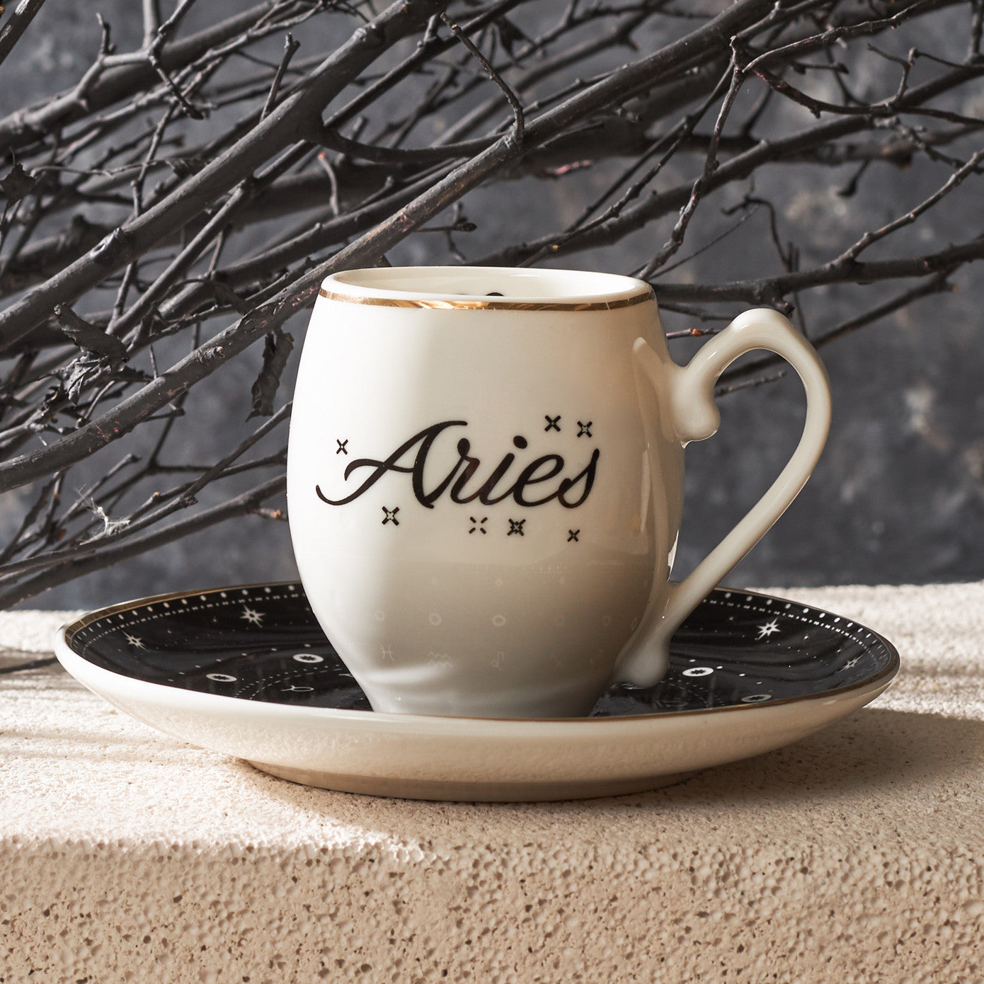 Signs of the Zodiac Aries, 2 Piece Porcelain Espresso Turkish Coffee Cup Set for 1 People, 90ML, Multi