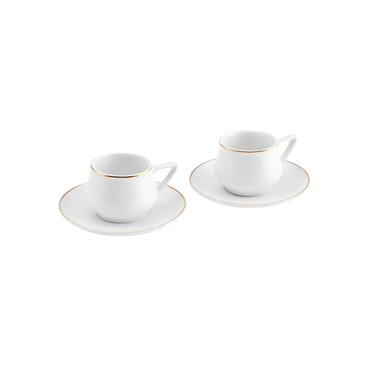 Nakkas, 4 Piece Porcelain Espresso Turkish Coffee Cup Set for 2 People, 90ML, White Gold