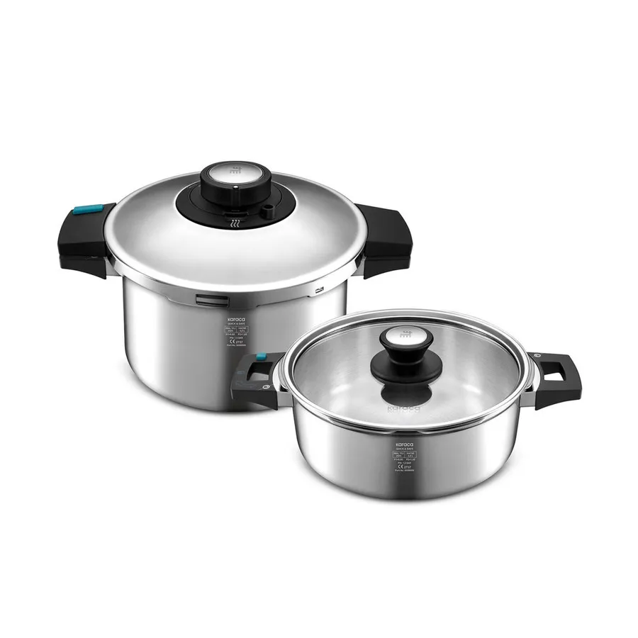 Quick and Safe, 2 Piece Stainless Steel Pressure Cooker Set, Induction, 4+6L