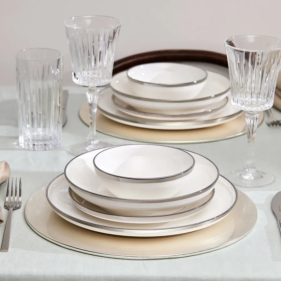 Eclipse, 57 Piece New Generation Bone Dinner Set for 12 People, White Platinum