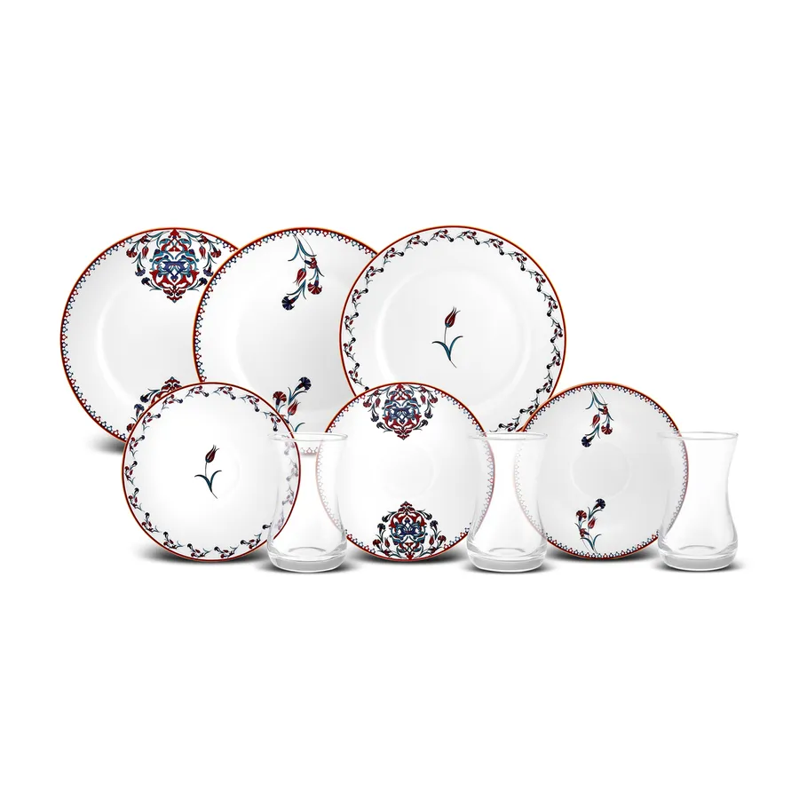 Nakkas, 18 Piece Porcelain Serveware Set for 6 People, 19cm, White Multi