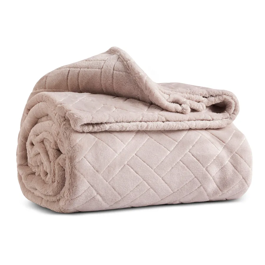 Elanor Flannel Emboss Wellsoft, Double Blanket, Ivory