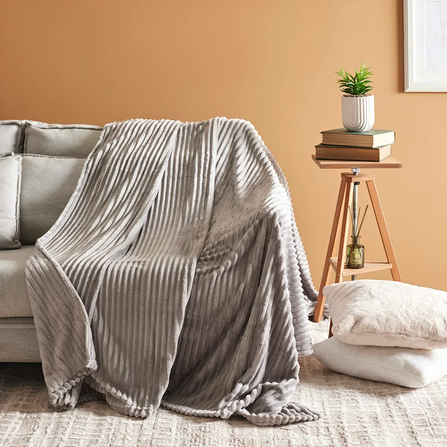 Ruby Stripe Wellsoft, Single Blanket, Grey