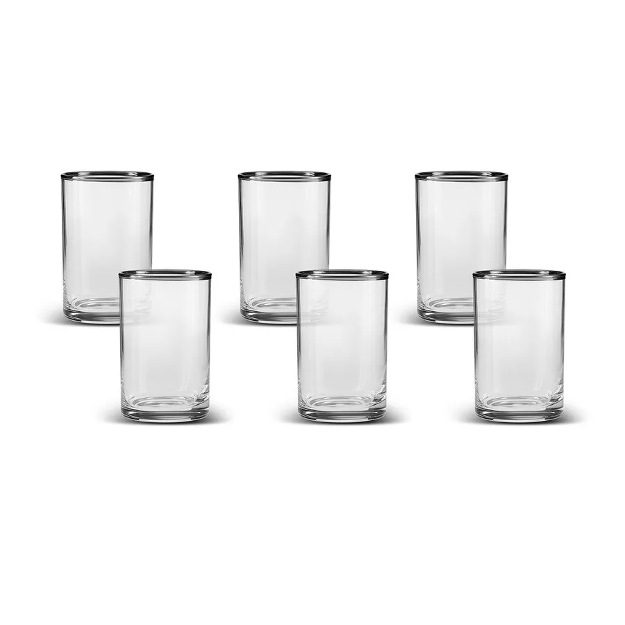 Işıl, 6 Piece Small Water Glass Set, Transparent Platinum