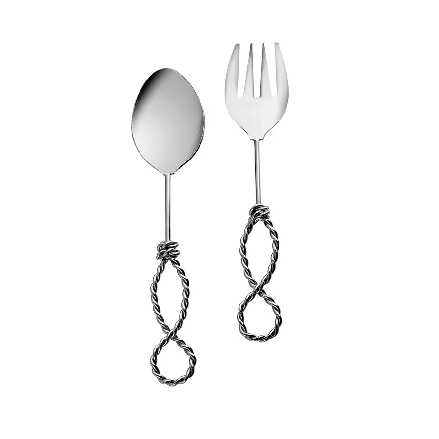 Rope, Serving Spoon and Fork Set, Silver