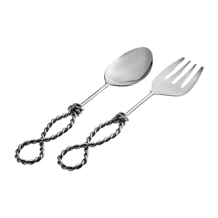 Rope, Serving Spoon and Fork Set, Silver