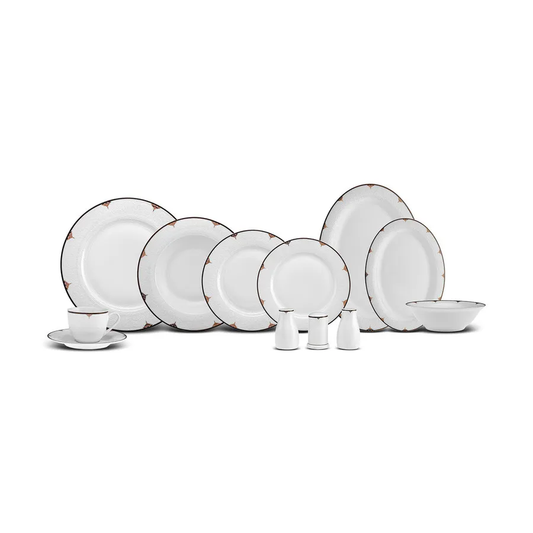 Nora, 74 Piece New Generation Bone Dinner Set for 12 People, White Multi