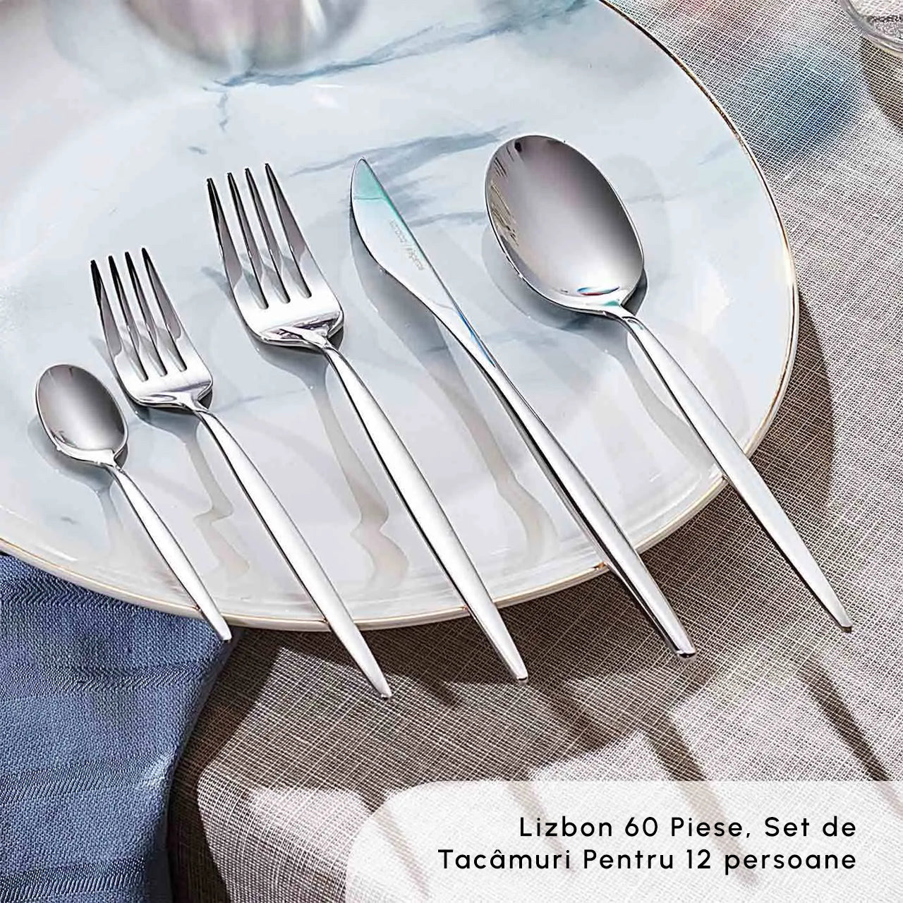 Lizbon, 60 Piece Stainless Steel Cutlery Set for 12 People, Silver