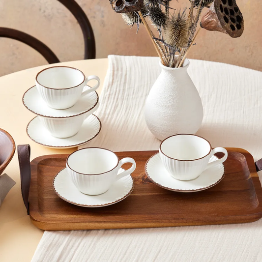 Rhine, 8 Piece Porcelain Espresso Turkish Coffee Cup Set for 4 People, 90ML, White