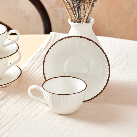 Rhine, 8 Piece Porcelain Espresso Turkish Coffee Cup Set for 4 People, 90ML, White