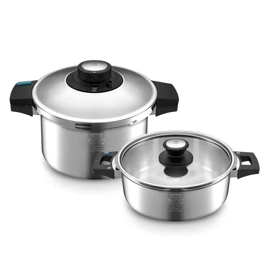 Quick and Safe, 2 Piece Stainless Steel Pressure Cooker Set, Induction, 6+8L