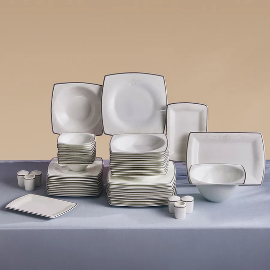 Fine Pearl Neklus, 58 Piece Dinner Set for 12 People, Gold