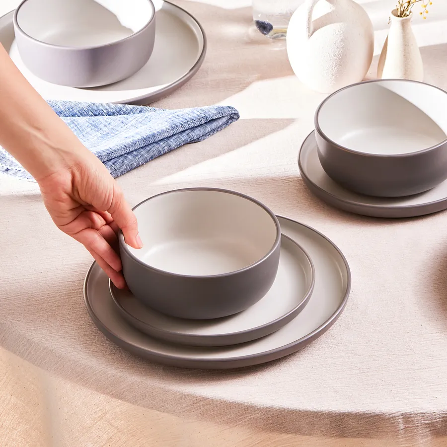 Riley, 18 Piece Stoneware Dinner Set for 6 People, Grey