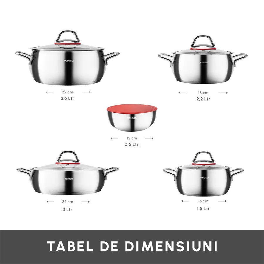 Emirgan XL, 10 Piece Stainless Steel Cookware Set, Induction, Silver Red