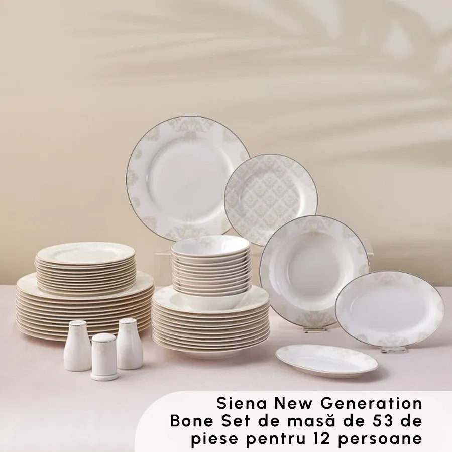 Siena, 53 Piece New Generation Bone Dinner Set for 12 People, Gold