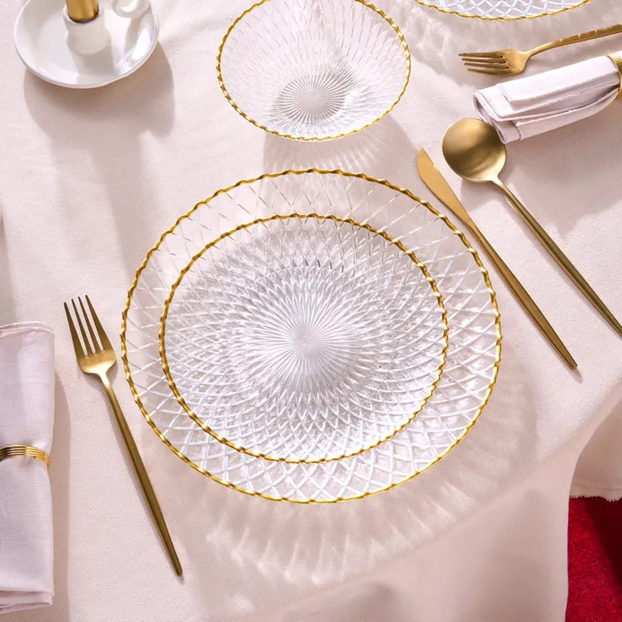 Zelazo Gold Rim, 18 Piece Glass Dinner Set for 6 People, Gold